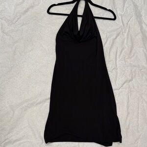 Stylish Black Halter Dress with Embroidery